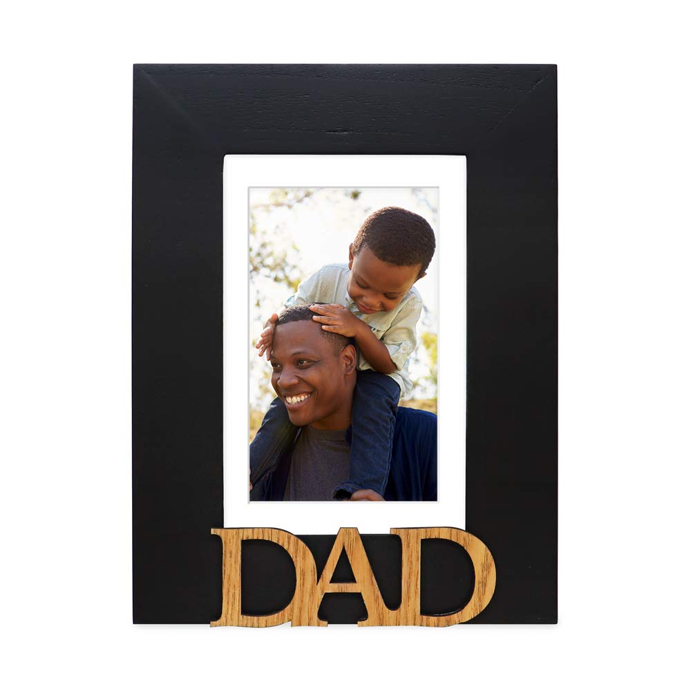 Isaac Jacobs Black Wood Sentiments Dad Picture Frame, 5x7 inch with Mat, Photo Gift for Father, Family, Display on Tabletop, Des