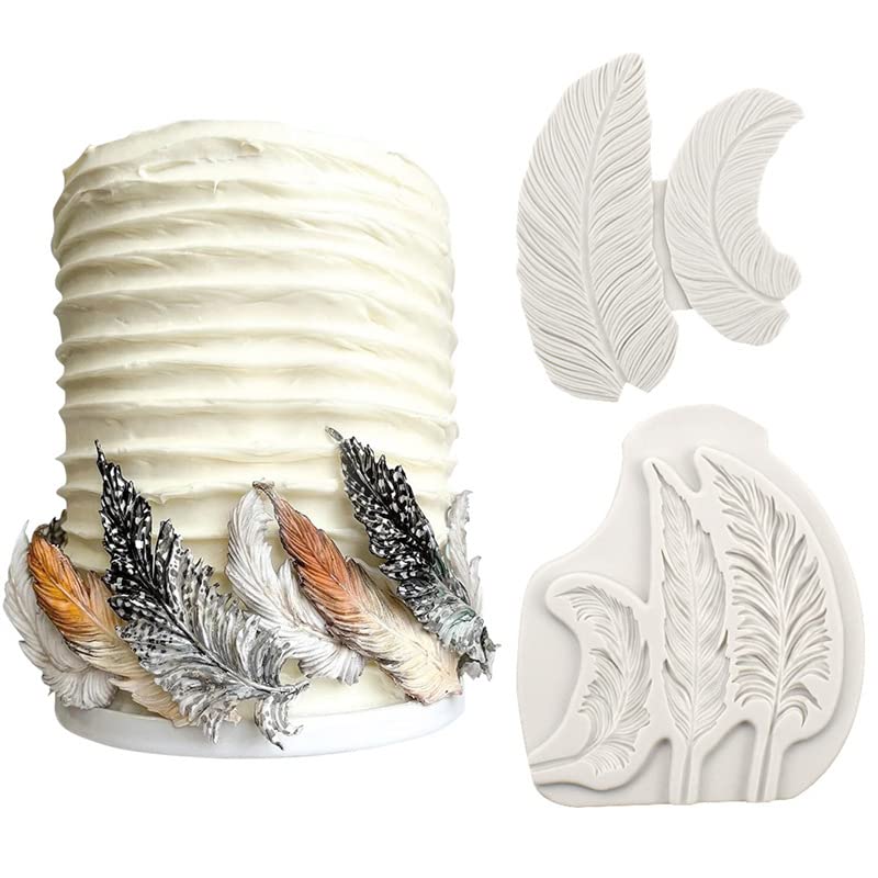 Cestony 2Pcs Feather Silicone Molds For Diy Cake Fondant Biscuit Cookies Soap Sugar Pudding Chocolate Hard Candies Dessert Candl