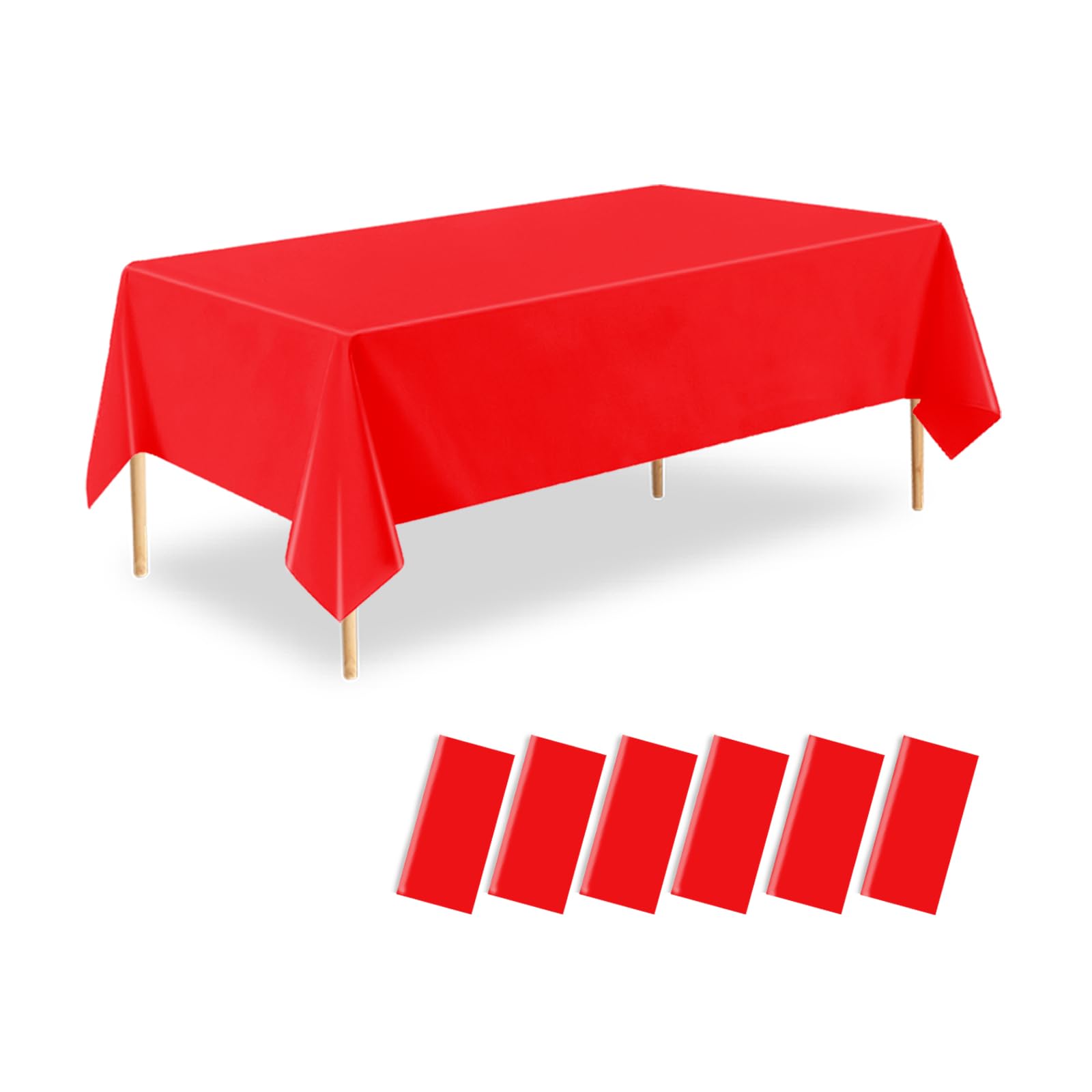 ZHIAXTON 6 Pack Red Plastic Tablecloth, 54 X 108 Inch Disposable Rectangle Table Cloths for Birthday, Valentines Day, Christmas 