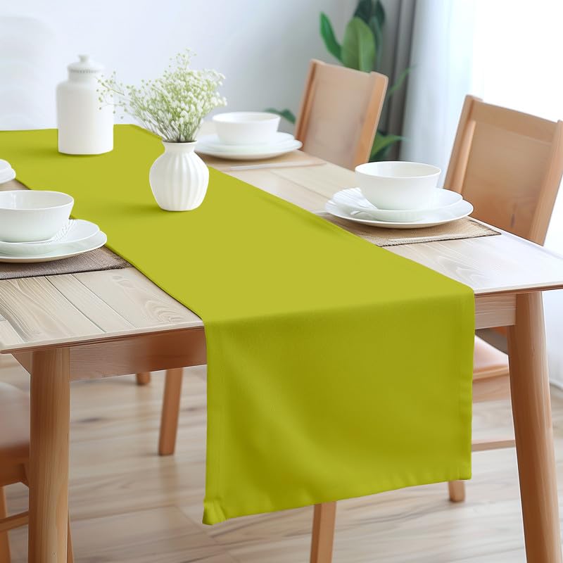 Encasa Xo Table Runner 13X72 In Long | Cotton Canvas Fabric | Lime Green Solid Color | Machine Washable & Durable