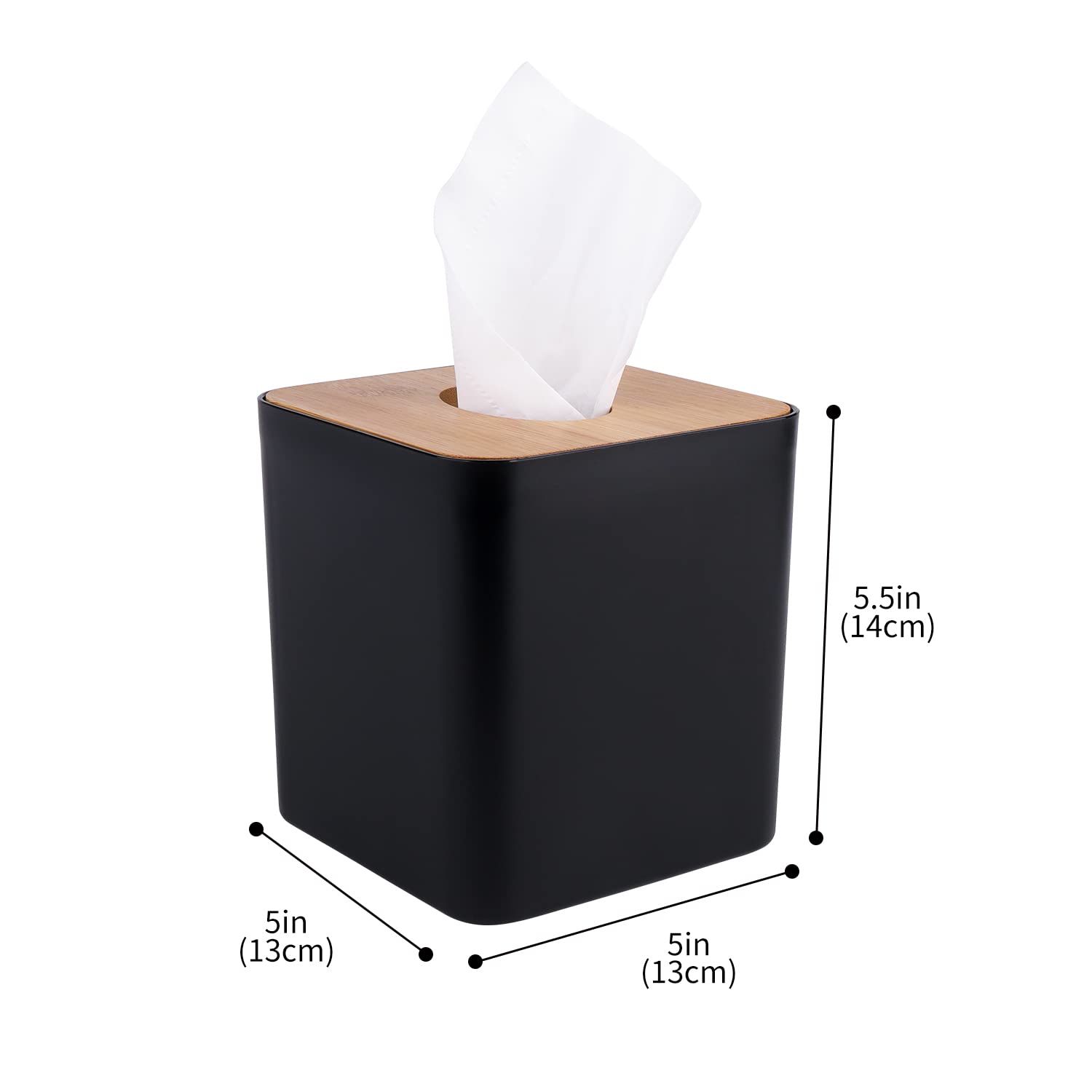 Tissue Box Cover,Tissue Holders,Tissue Box Holder For Bathrooms,Bamboo Cover Plate,Home And Office,5 * 5 * 5.4In (Black)