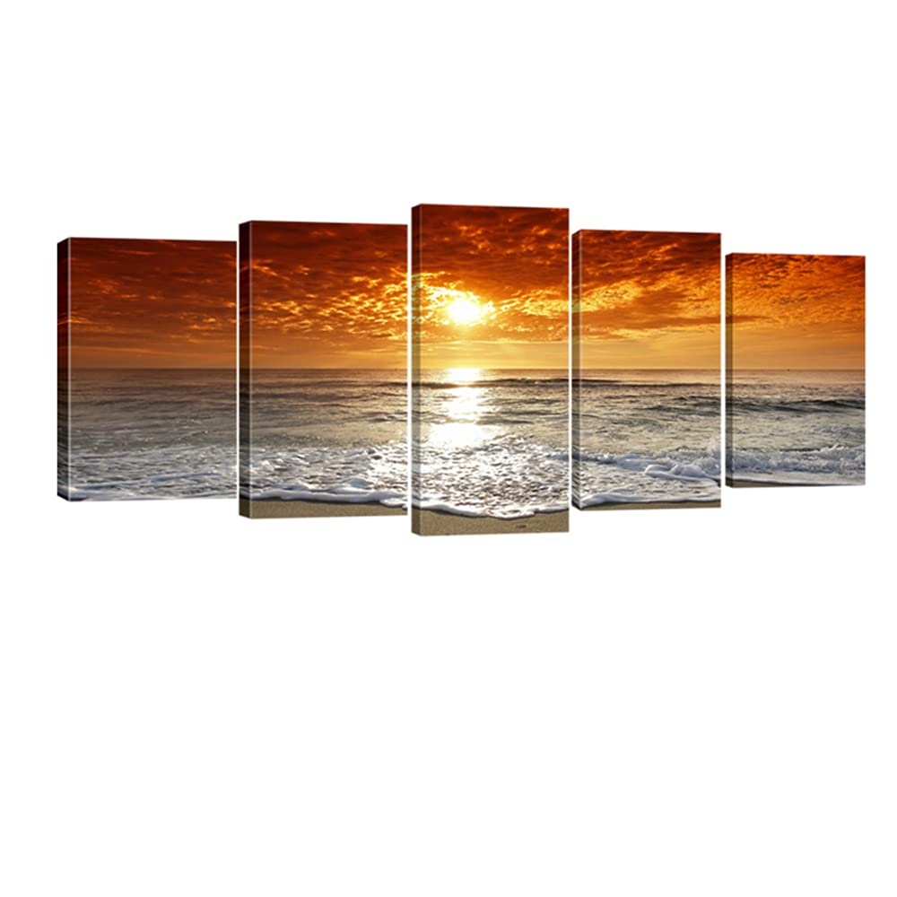 Wieco Art Grand Sight Sunset Ocean Canvas Prints Wall Art Sea Beach Pictures To Photo Paintings Landscape Decor For Living Room