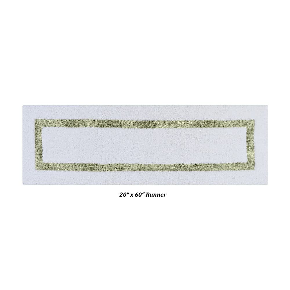Better Trends 100% Cotton Hotel Collection Bath Mats  White & Sage Bath Mat - Tufted  Reversible & Absorbent & Machine Washable Bath Mats Runner for Tub  Shower  and Bath Room  20'' x 60''