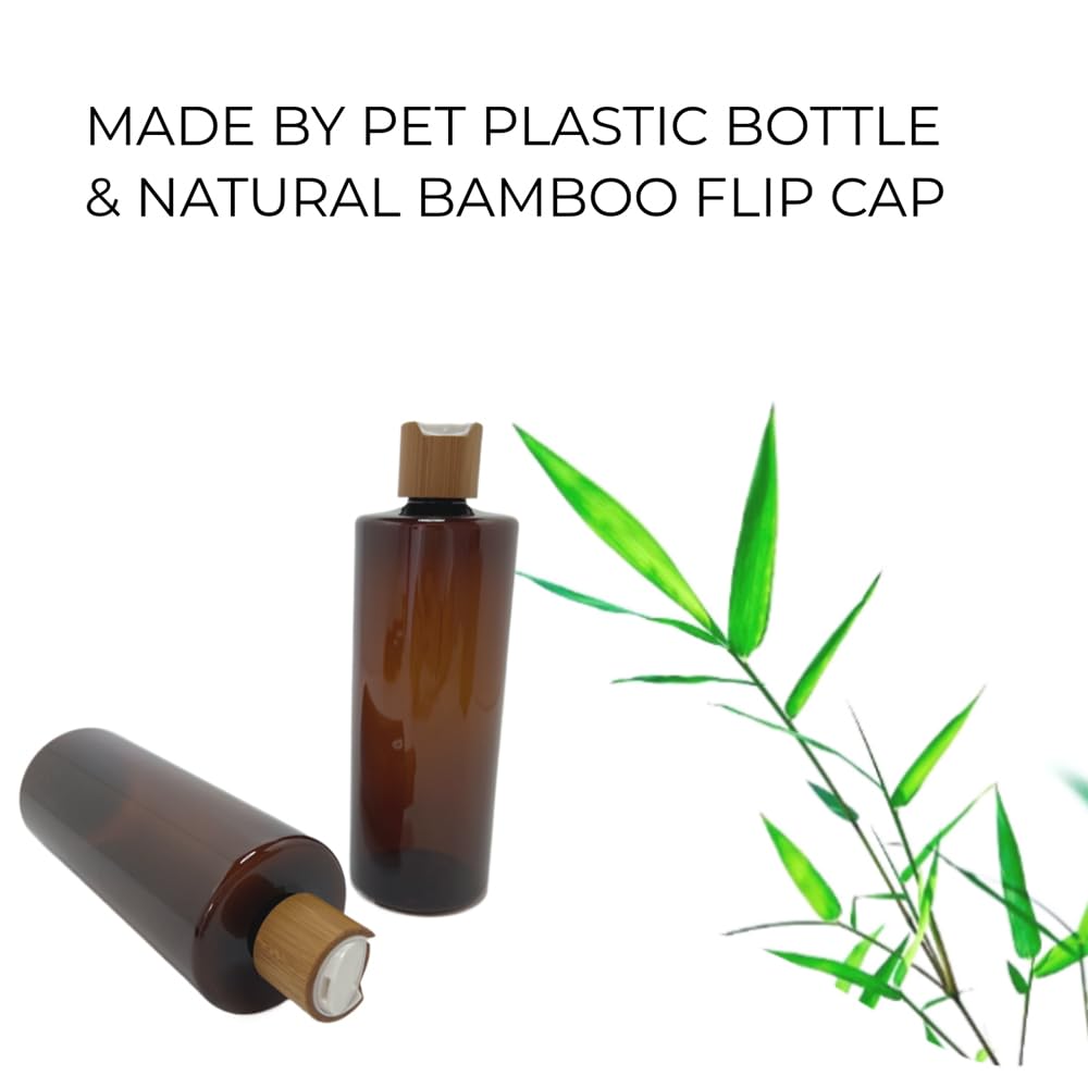 Beeco Gif2U Empty Cosmetic Bottles 16Oz/500Ml With Bamboo Disc Top Flip Cap For Shampoo Lotion Liquid Soap,Cream,Refilable Squee
