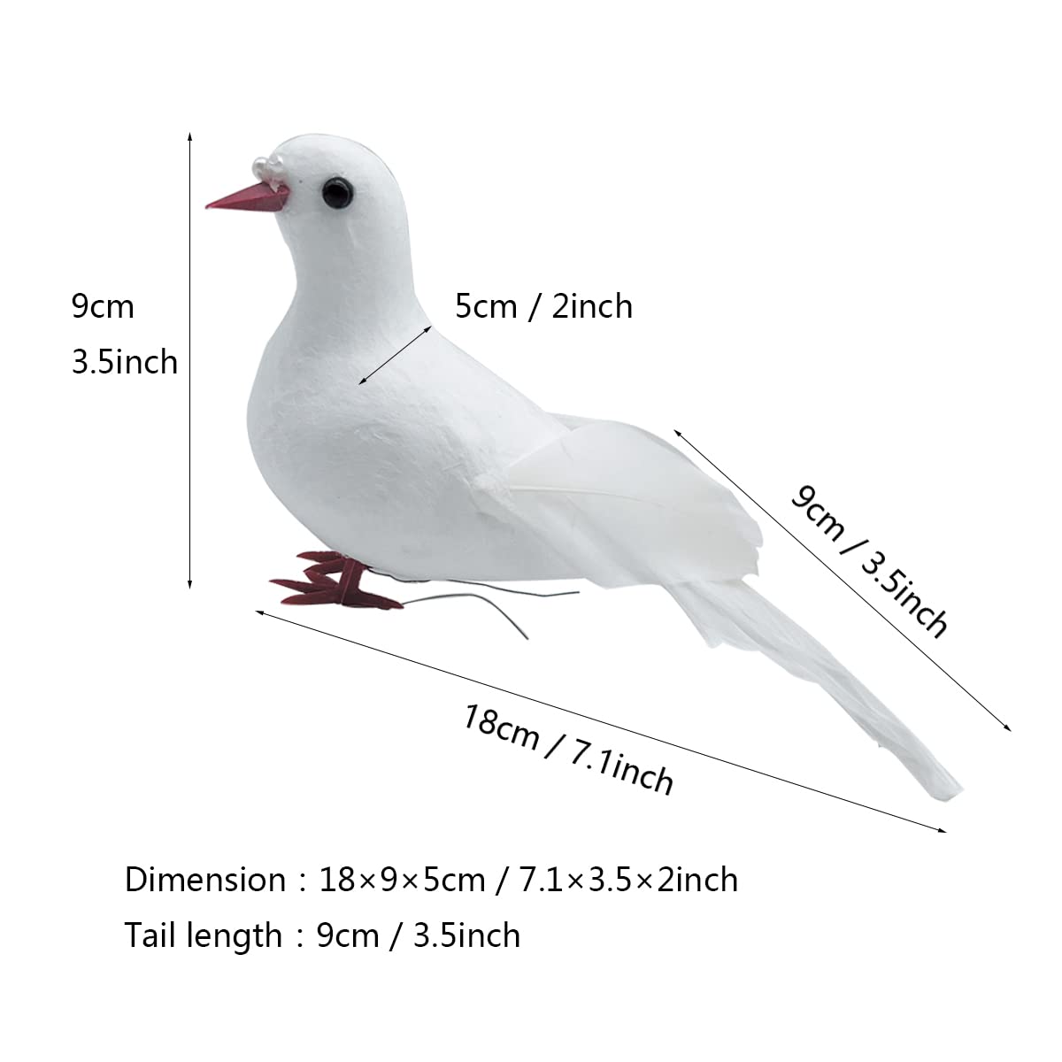 LWINGFLYER 2pcs White Doves 7-Inch Artificial Simulation Foam Bird Feathered Dove for Craft Wedding Decoration Party Accessories