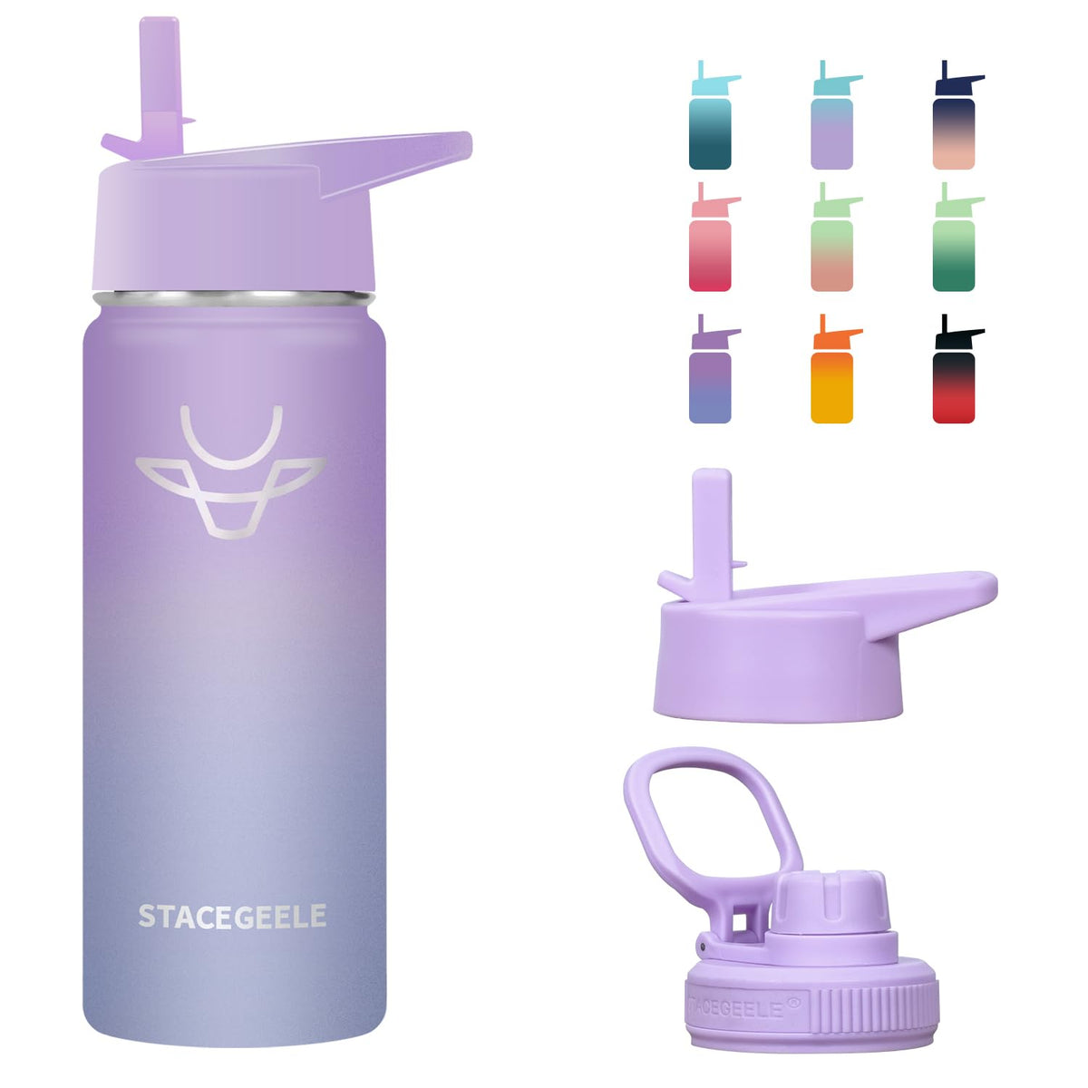 Stacegeele Insulated Vacuum Water Bottle For Kids With Straw Lid Stainless Steel Flask Thermos For Boys And Girls Leak Proof Lig