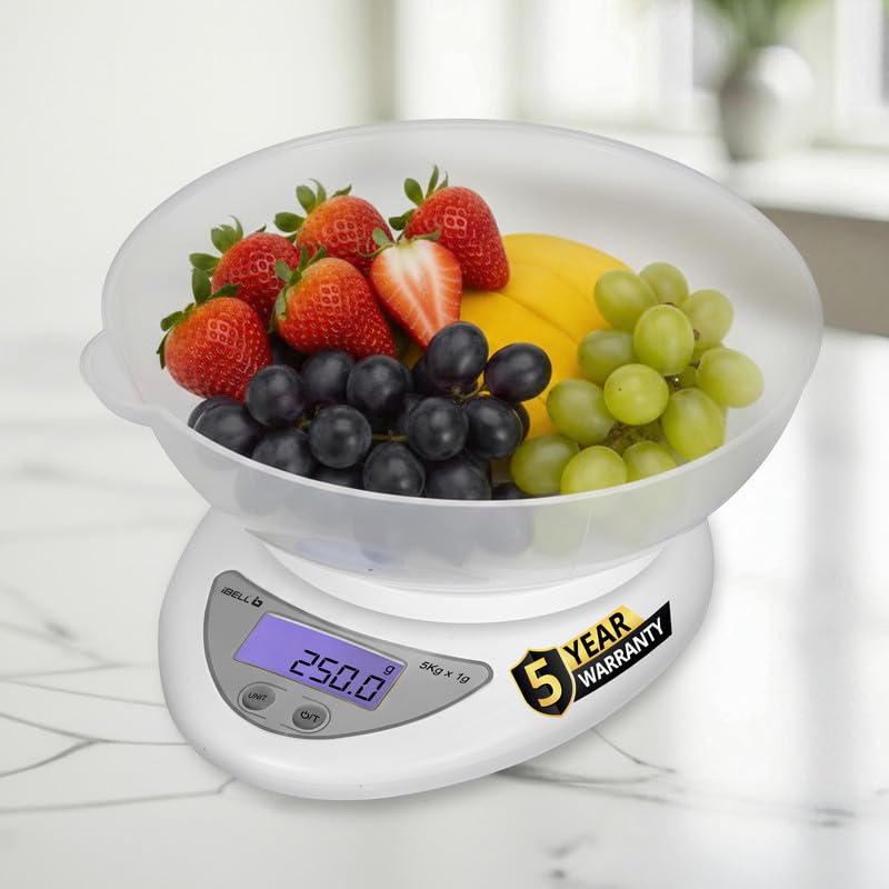 Ibell Digital Kitchen Weighing Scale With Lcd Display, Tare Function, Up To 5Kg, Portable Food Weight Machine For Health, Fitnes