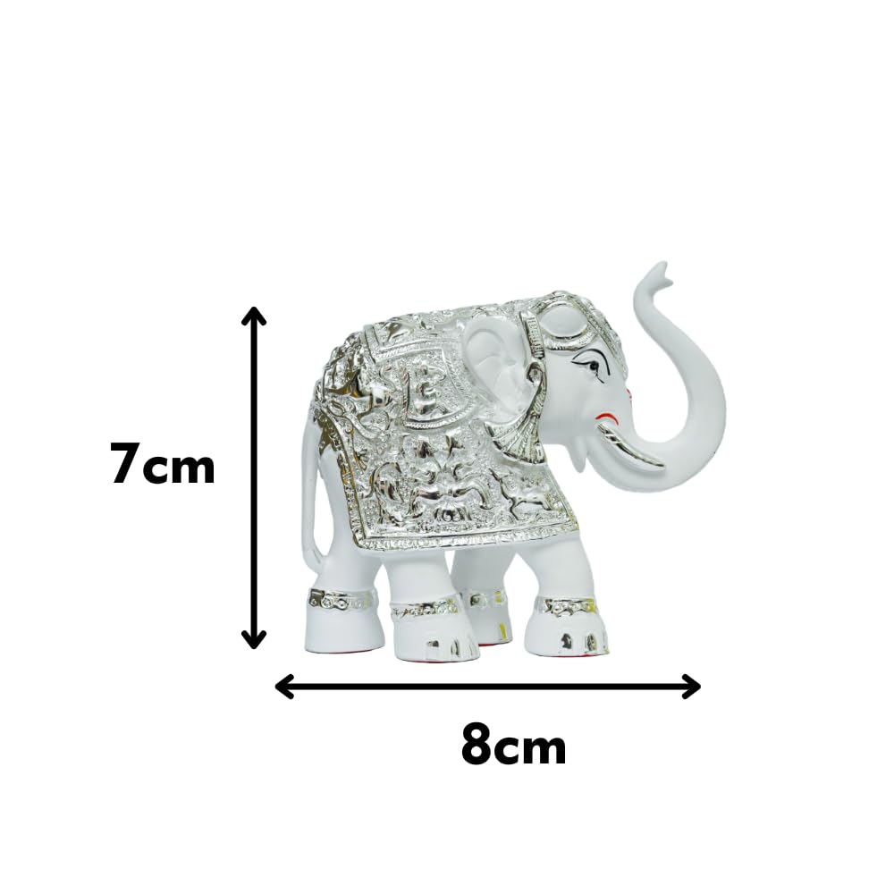 Aarya24Kt Elephant - White Silver (Trunk) Up - Medium | Silver Plated Vastu Decorative Showpiece | Good Luck Gift For Home, Offi