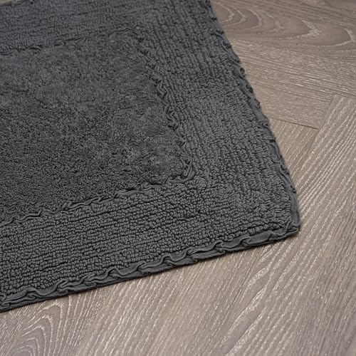 Laura Ashley Ruffle Cotton 17'' X 24'' Bath Rug, Dark Gray