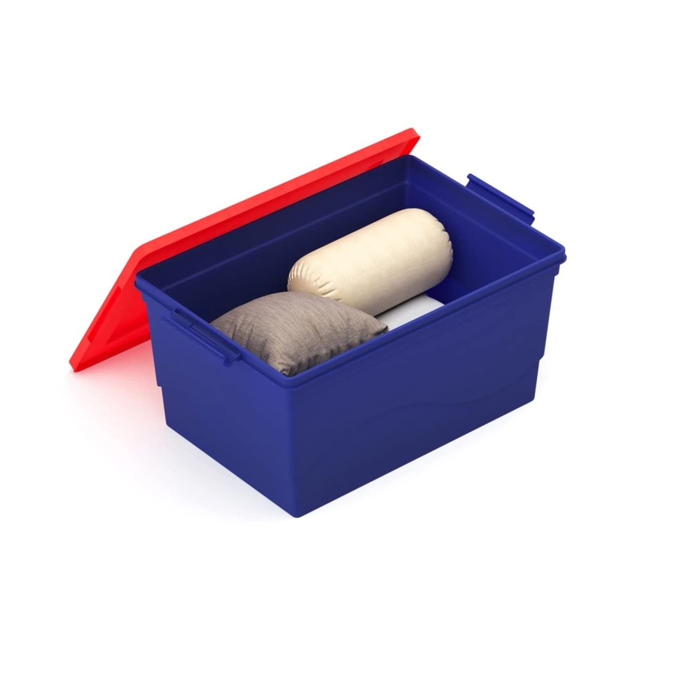 Nilkamal Plastic Rectangular Stack Storage Box With Wheels, 50 L, Blue And Red