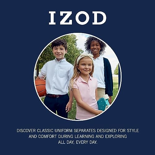 Izod Boys School Uniform Twill Khaki Pants, Flat Front  Comfortable Waistband, Navy, 12 Slim