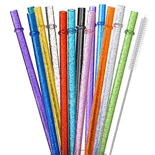 Alink 12-Pack Reusable Clear Plastic Glitter Straws, 13 Inch Extra Long Tumbler Straws For Stanley Cups, 1 Gallon, 64 Oz 40 Oz 3