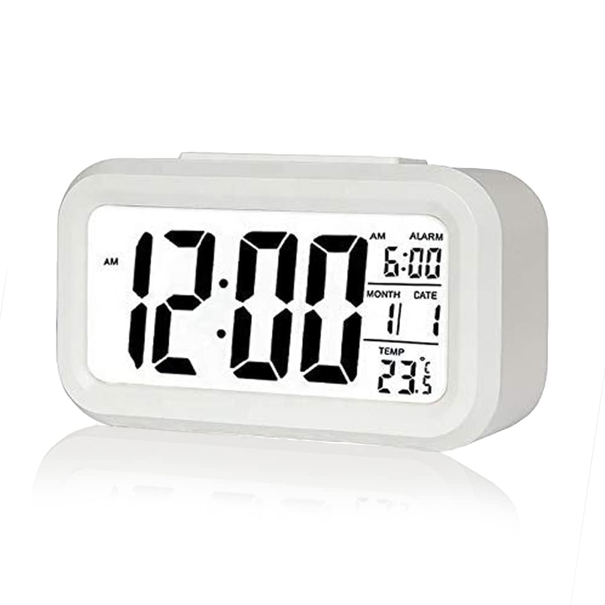 Hny White Digital Alarm Clock Table Clock For Students, Home, Office, Corporate With Automatic Sensor, Date & Temperature