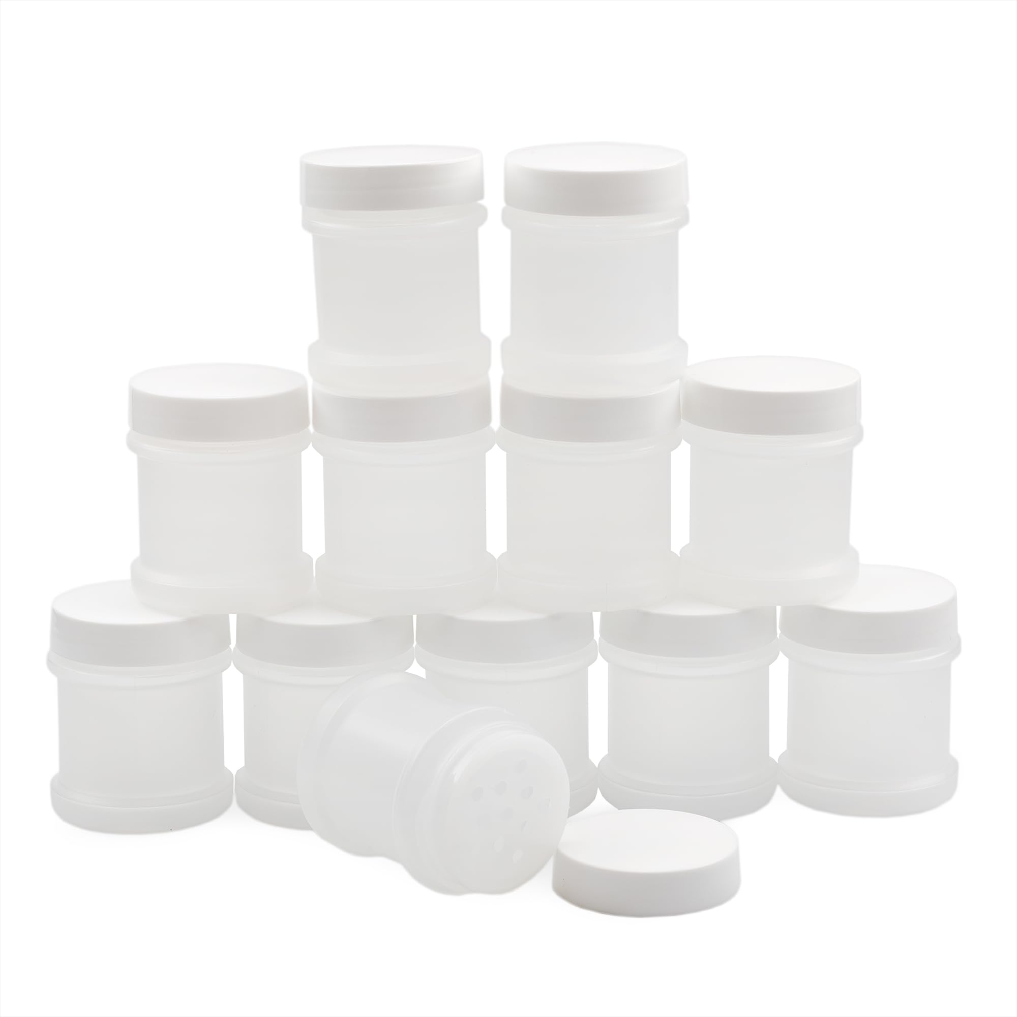 Cornucopia Brands Mini Plastic Spice Jars w/Sifters (12-Pack, White); 2 Tablespoon Capacity (1 Fluid Ounce) Spice Bottles for Tr