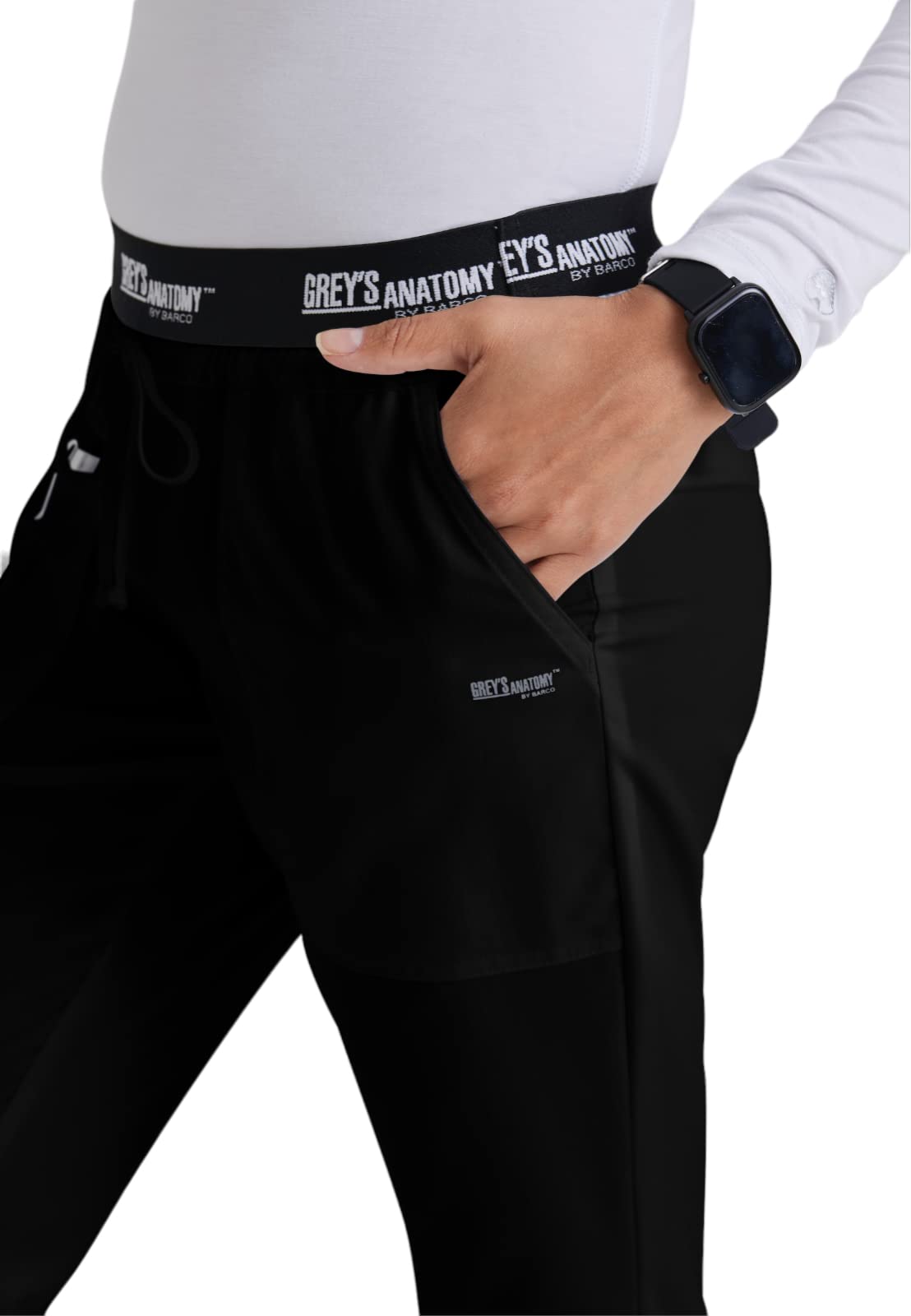 Greys Anatomy 4275 3 Pkt Logo Waist Pant With Drawstring (Black, Medium Petite)