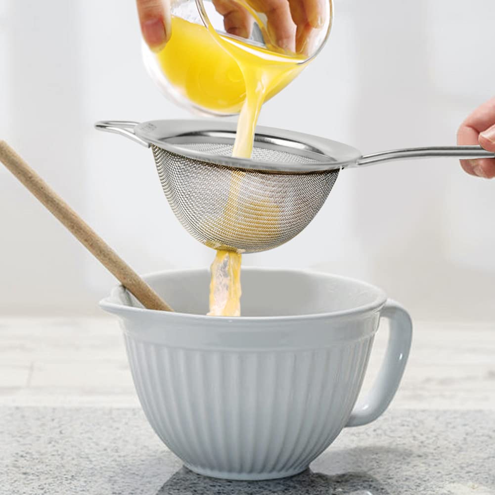 3 Pack Stainless Steel 18/8 Extra Fine Double Mesh Strainers, Large, Medium & Small Sifters, Ideal For Pasta, Rice, Tea, Spaghet