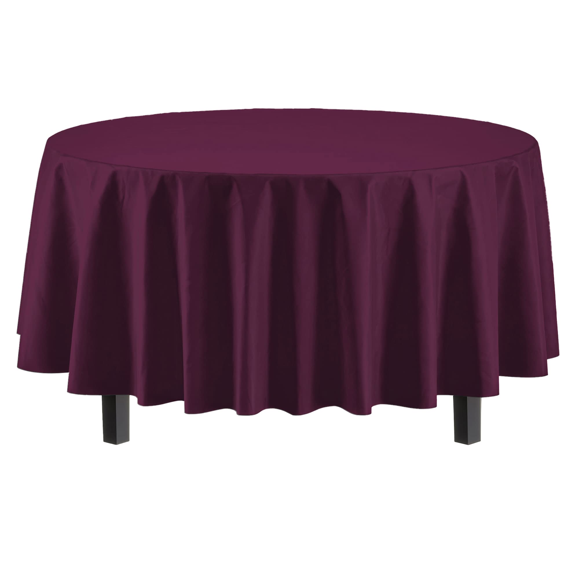 Exquisite 6-Pack Premium Plastic Tablecloth 84In. Round Plastic Table Cover - Plum