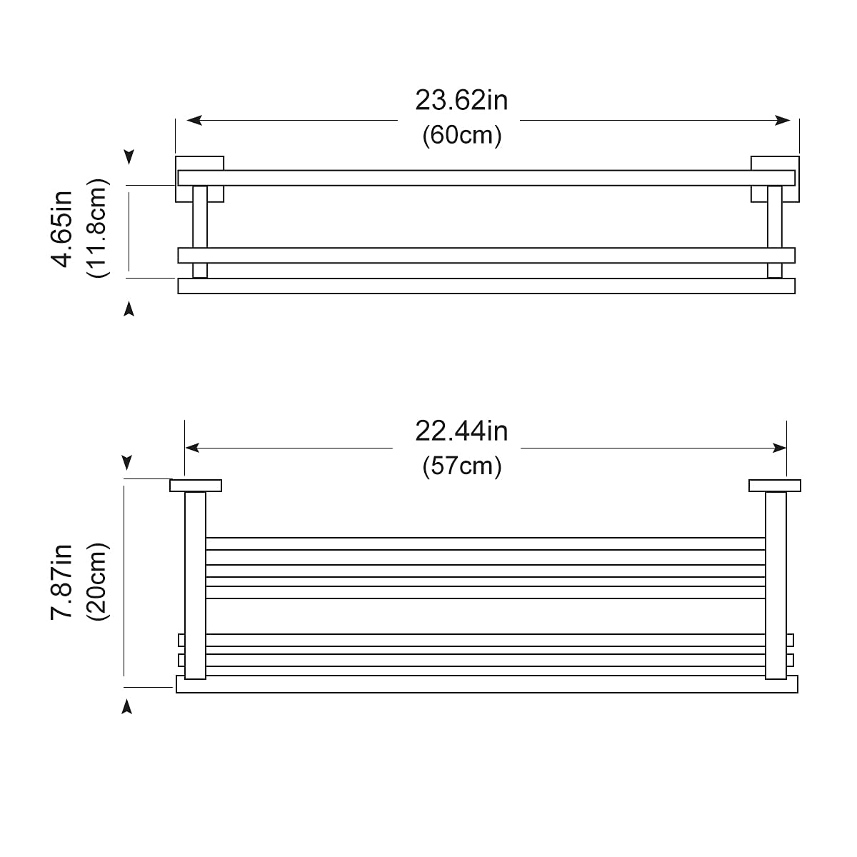 Rtcul Towel Rack For Bathroom 24 Inch Wall Mounted Towel Rack Matte Black Towel Shelf With Double Towel Bar Sus304 Stainless Ste