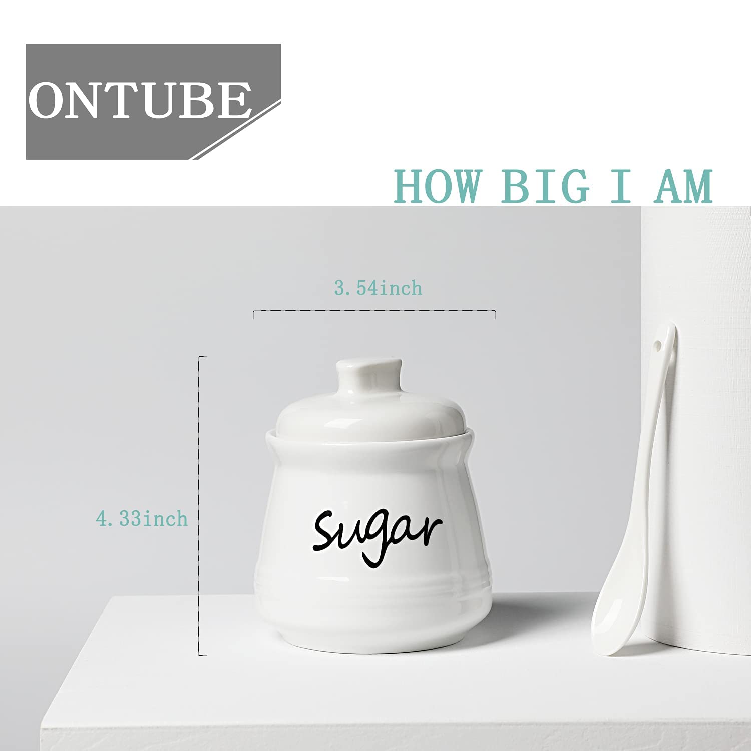 Ontube Ceramic Sugar Bowl With Lid And Spoon 12Oz (White)