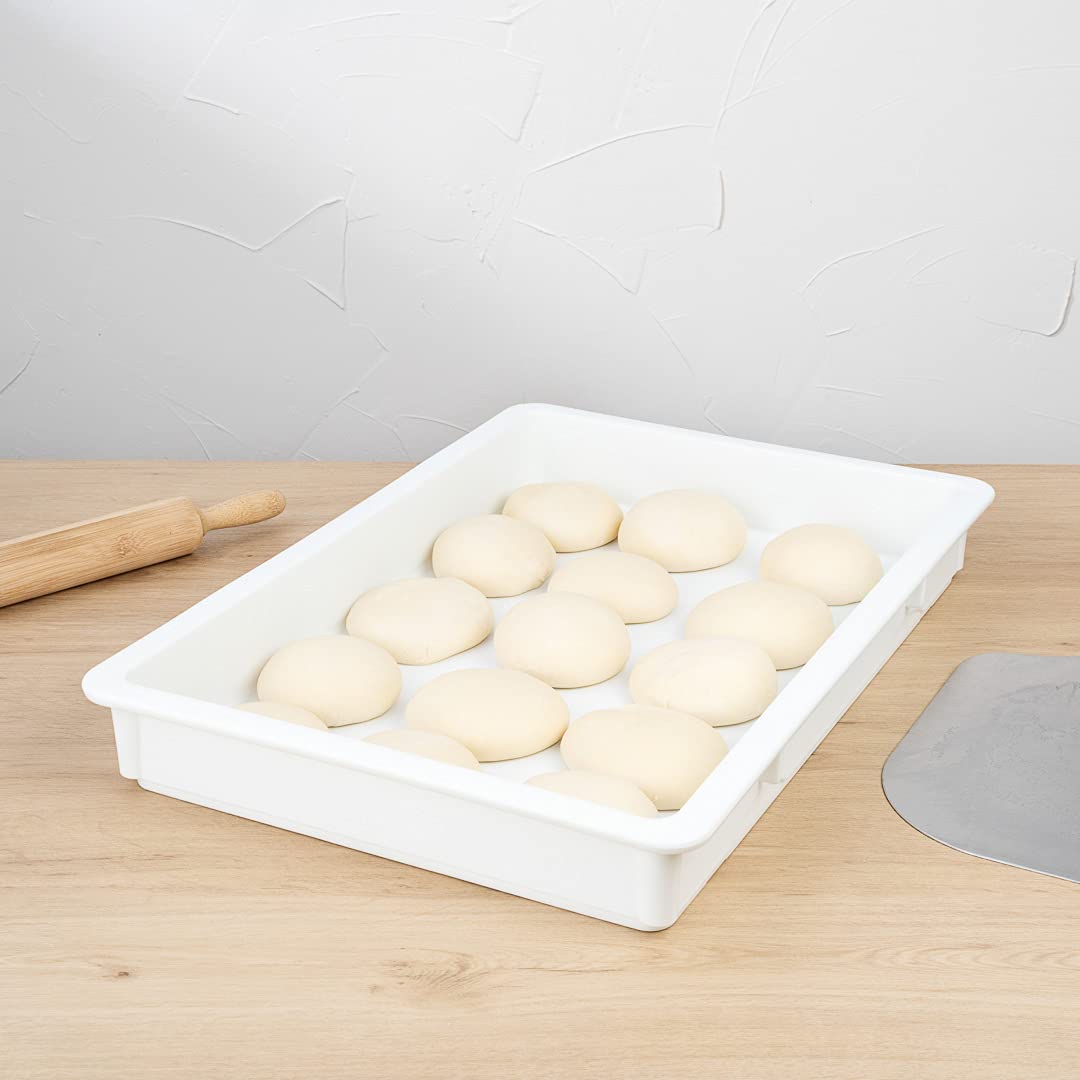 26 X 18 X 3 Inch Proofing Box, 1 Rectangle Dough Box - Stackable, Dishwashable, White Plastic Pizza Dough Boxes, Durable, Lids S