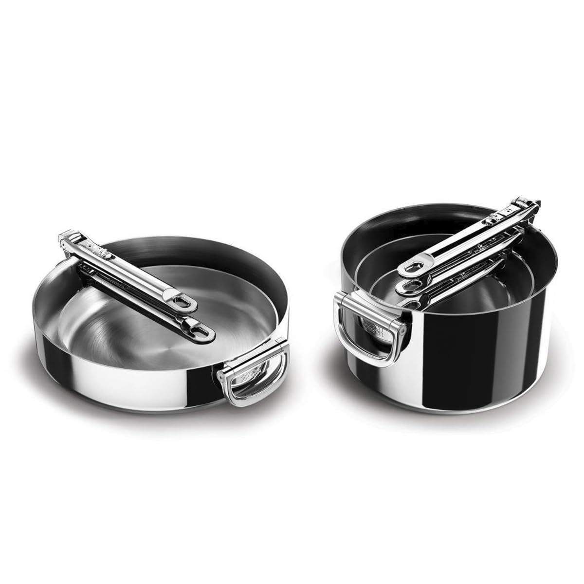 Joseph Joseph Space Steel 8Piece Stainless Steel Sauce Pan Set with Lids, Nesting with Folding Handles, Induction & Oven Safe
