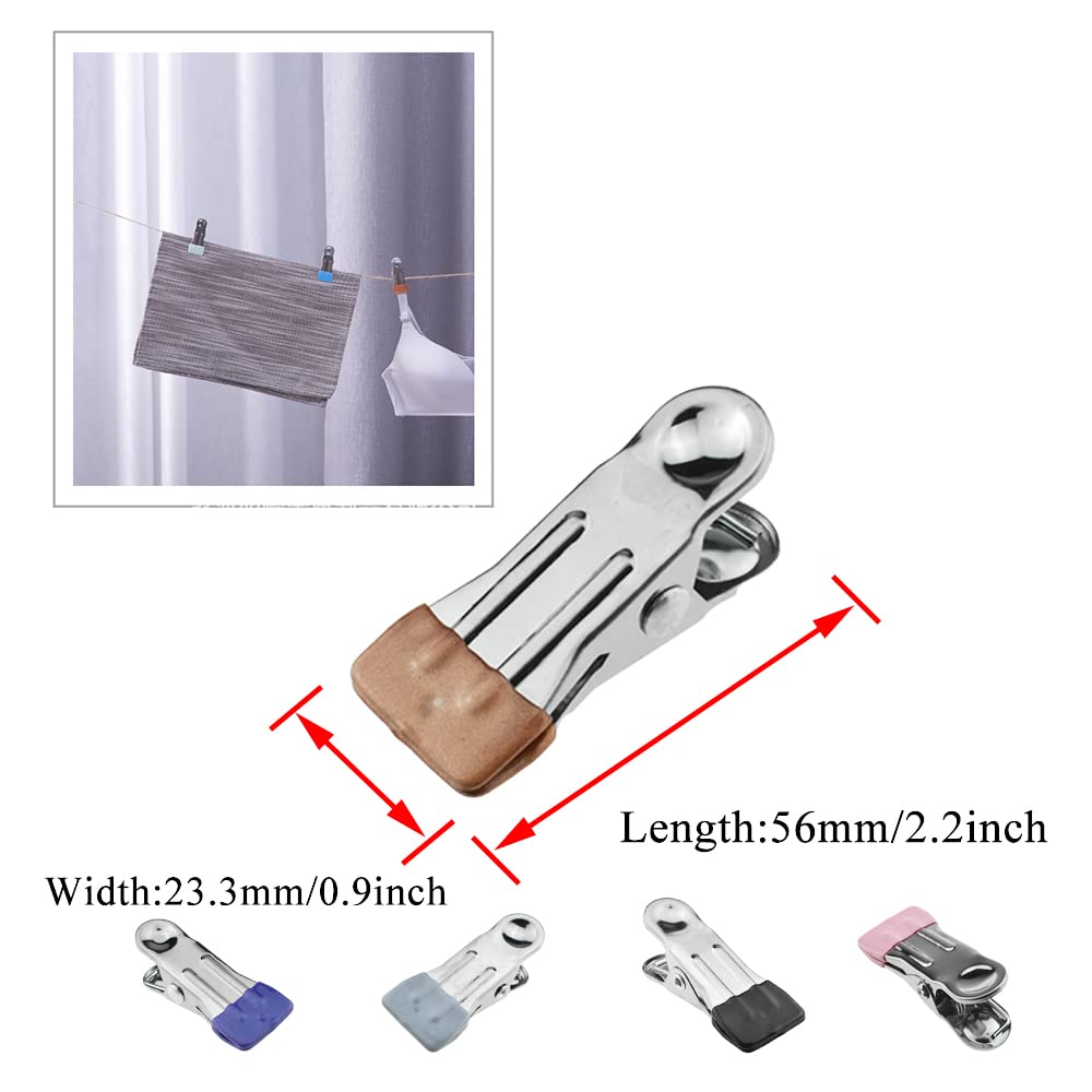 Hahiyo Stainless Steel Clothespins Sock Clip Laundry 2.2inch Length with Spring Strong Grip Windproof Easy Pinch Hang Handy Save Space Not Damage Leave Pinch Mark for Clothesline Towel 5colors 15PCS