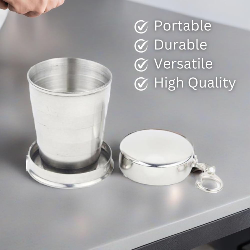 Telescopic Collapsible Stainless Steel Shot Glass With Key Ring - 50 Ml - Black Gift Box Included
