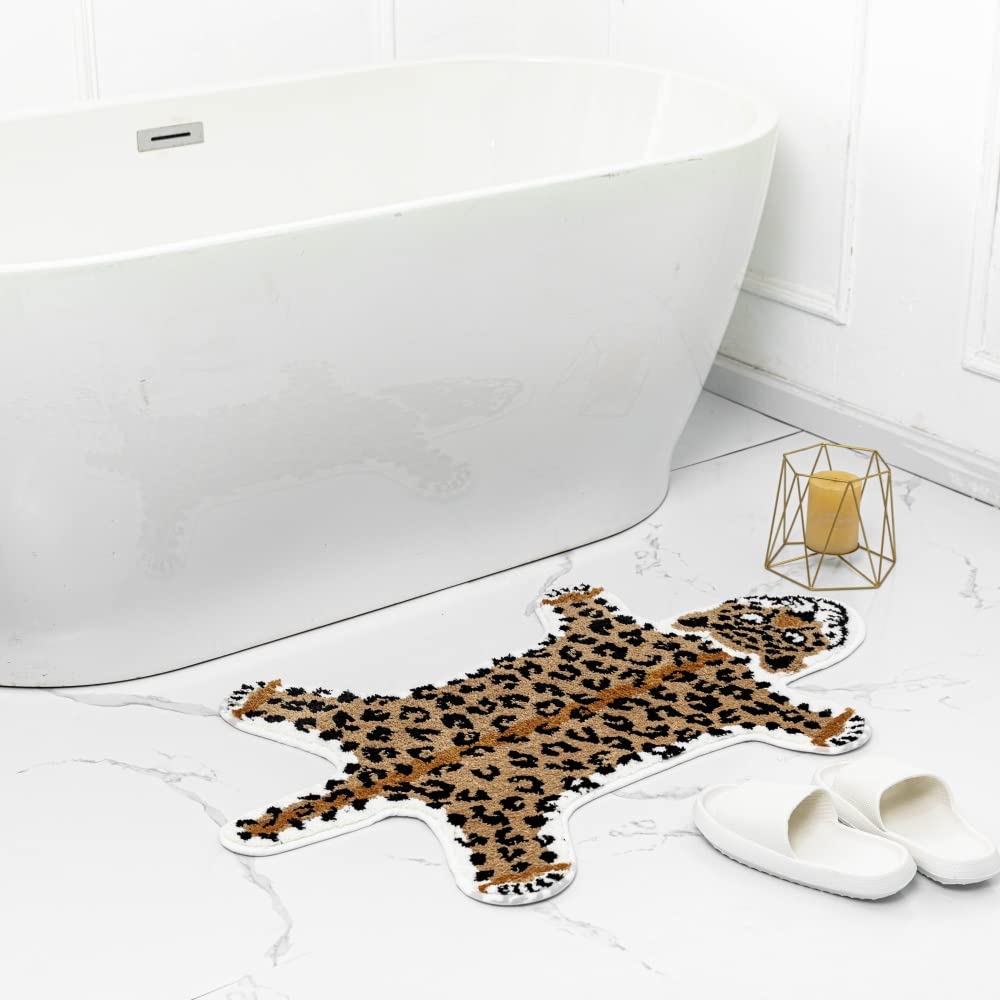 ZSCYD-yingda1992 Leopard Shaped Rug Animals Bath Mat Rug Non-Slip Cute Bathroom Door Mat for Bathroom Kitchen Bedroom Cartoon Shower Rug for Bathroom Tub Soft Bathtub Mat Home Decor Brown