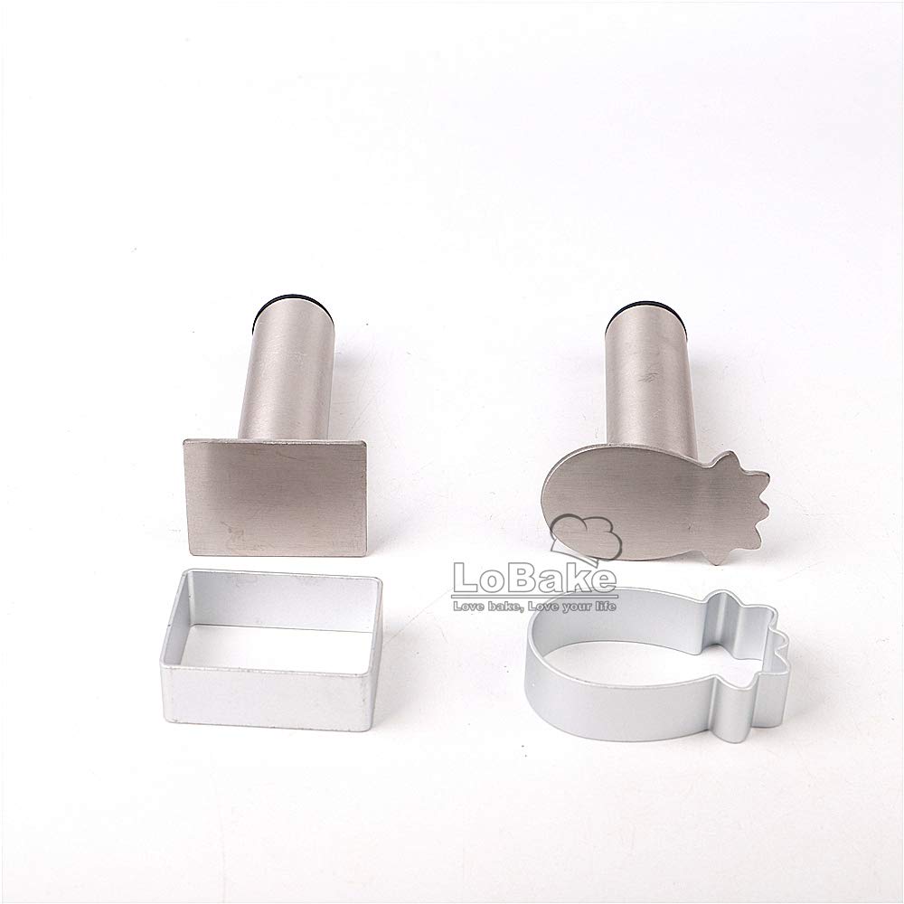 Lobake 2 Units Pineapple And Rectangle Aluminium Cookie Biscuit Mold With Stainless Steel Press Stamp Fondant Fruit Vegetable Cu
