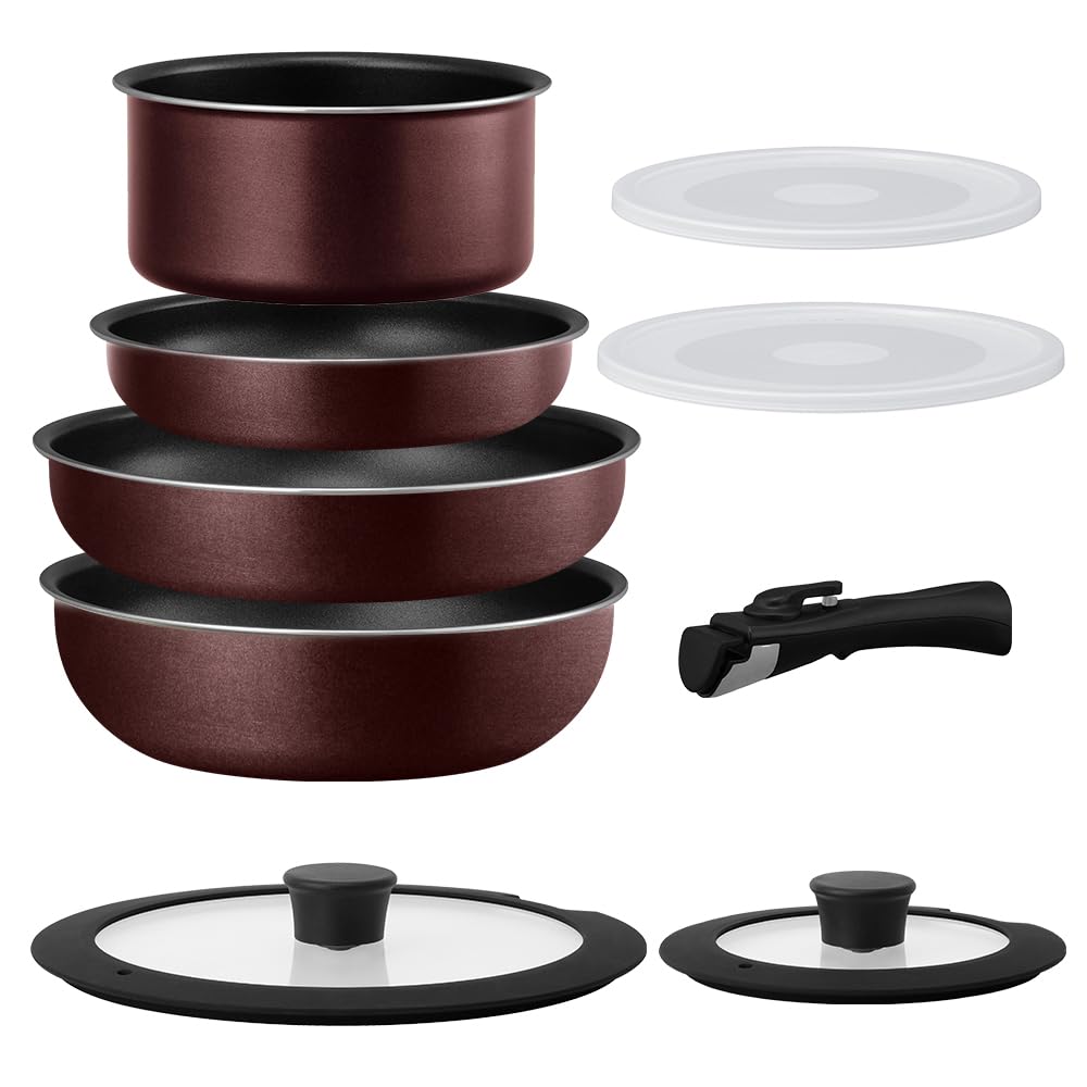 Iris Ohyama IPDCIT9S2 Frying Pan Set, 9Piece Set, Diamond Coated Pan, Induction/Gas Fire, Removable Handle, Lightweight, 3 Col