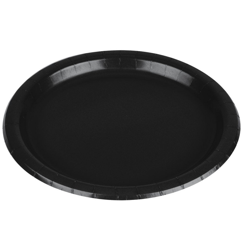 Amscan Disposable Jet Black Paper Plates Party Supplies, 7'', 8Ct