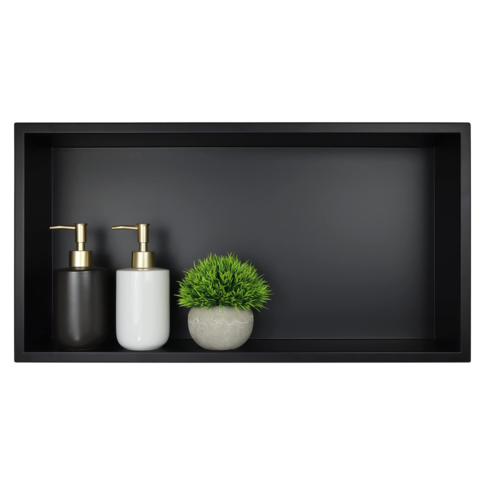 Bernkot Stainless Steel Shower Niche 24'' X 12'' Matte Black No Tile Needed Recessed Shower Shelf For Bathroom Storage Over Moun