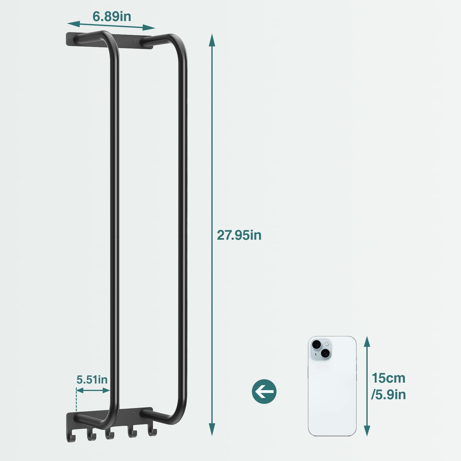 Towel Rack Bathroom Wall Holder: Black Shower Organizer Wall Mounted For Rolled Towel Storage 27.9 In