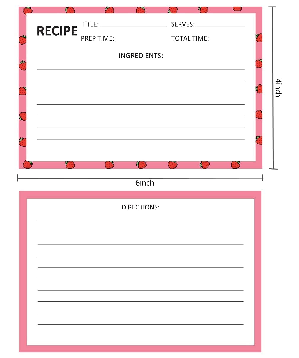 Recipe Cards 50 Pcs 4X6Inch Double Sided Thick Card Stock 5 Fruit Design Fit With Recipe Binder Recipe Box Gift For Bridal Showe