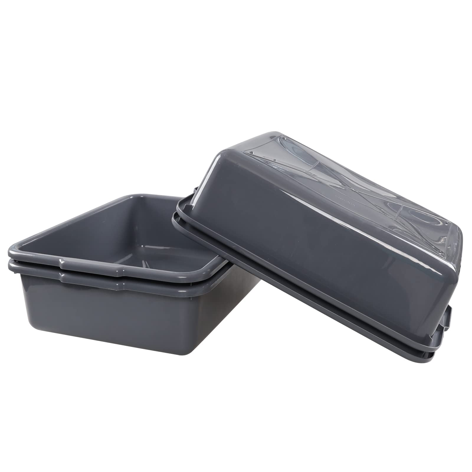 Waikhomes Set Of 4 Plastic Bus Boxes, Commercial Bus Tote/Bus Tub, Grey (8 L)