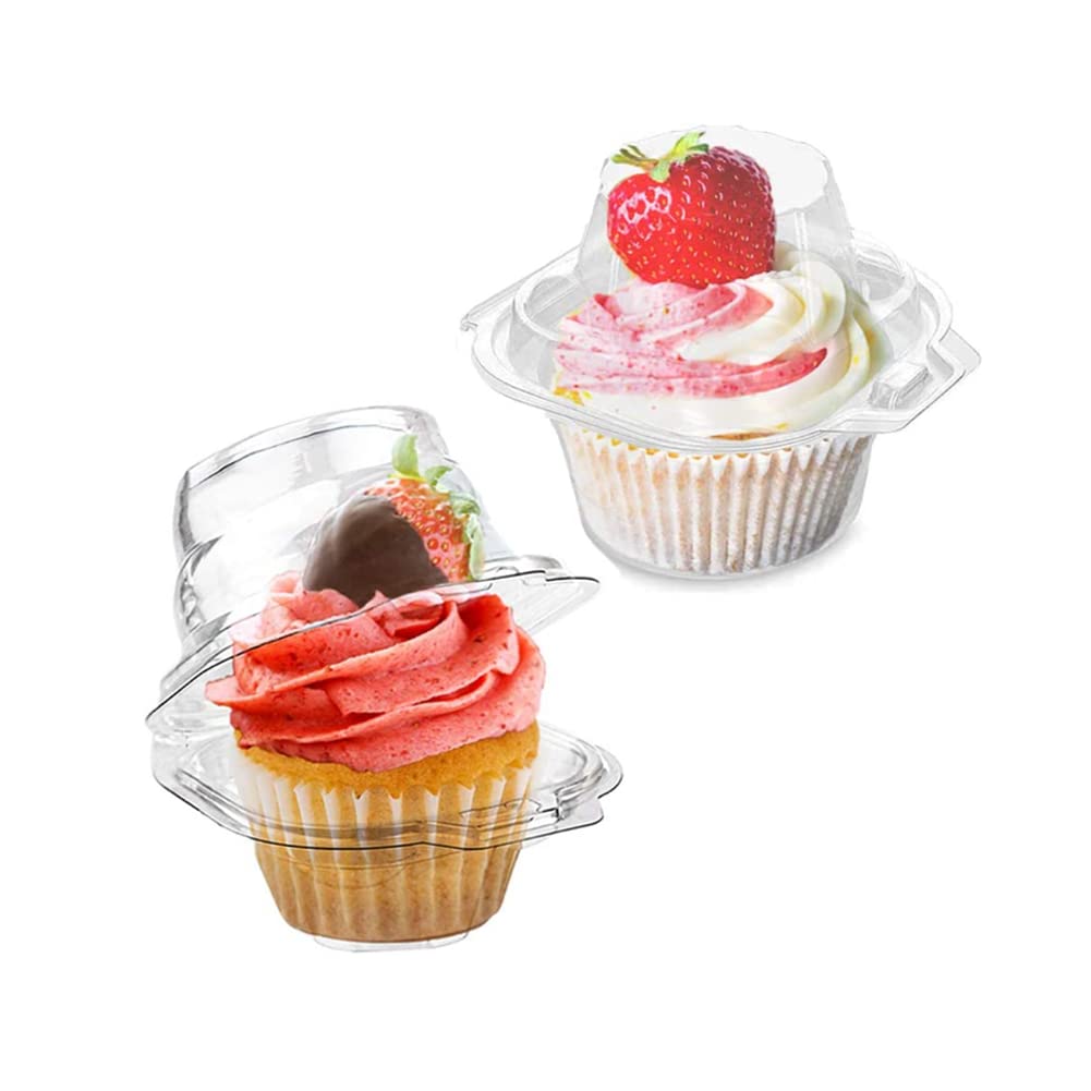 Lokqing 50 Pcs Cupcake Boxes Plastic Individual Cupcake Containers Single Cupcake Carrier With Connected Airtight Dome Lid For P