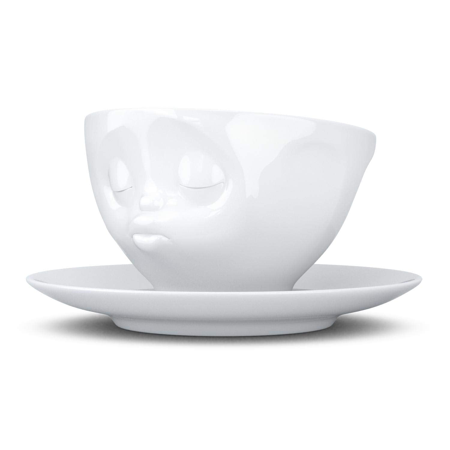 Fiftyeight Products Tassen Porcelain Coffee Cup With Saucer, Kissing Face Edition, 6.5 Oz. White (Single Cup & Saucer)