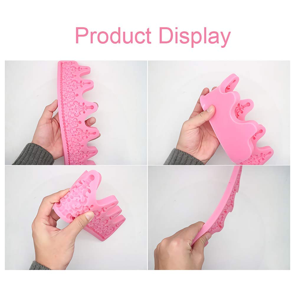 13 Inch Long 3D Crown Silicone Fondant Mold Lace Cake Border Moulds Gumpaste Sugarcraft Mould For Wedding Decoration Cake Decora