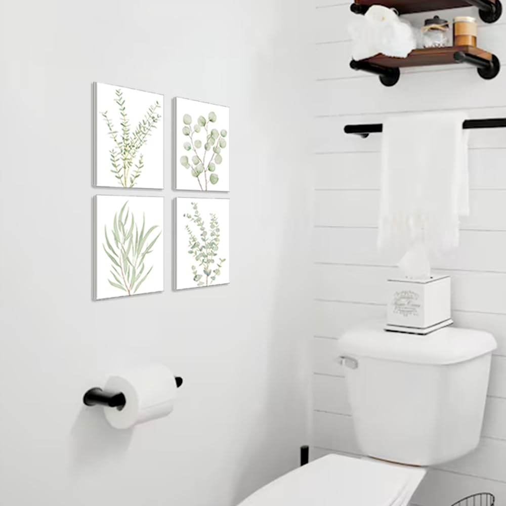 Erctoo Botanical Plant Canvas Wall Art, Framed Boho Wall Decor For Bathroom, Minimalist Aesthetic Bedroom Wall Art, Sage Green E