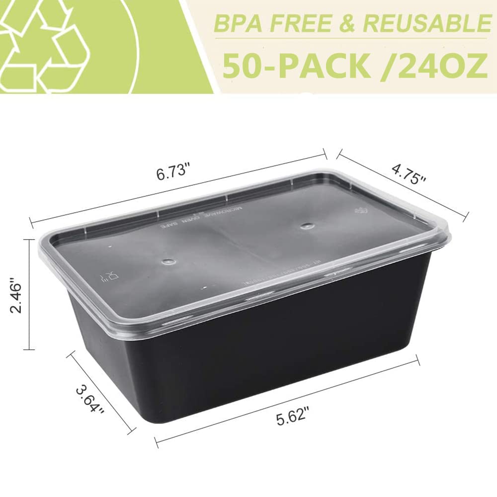 Ium   50-Pack Meal Prep Containers, 26 Oz Microwavable Reusable Food Containers With Lids For Food Prepping, Disposable Lunch Bo