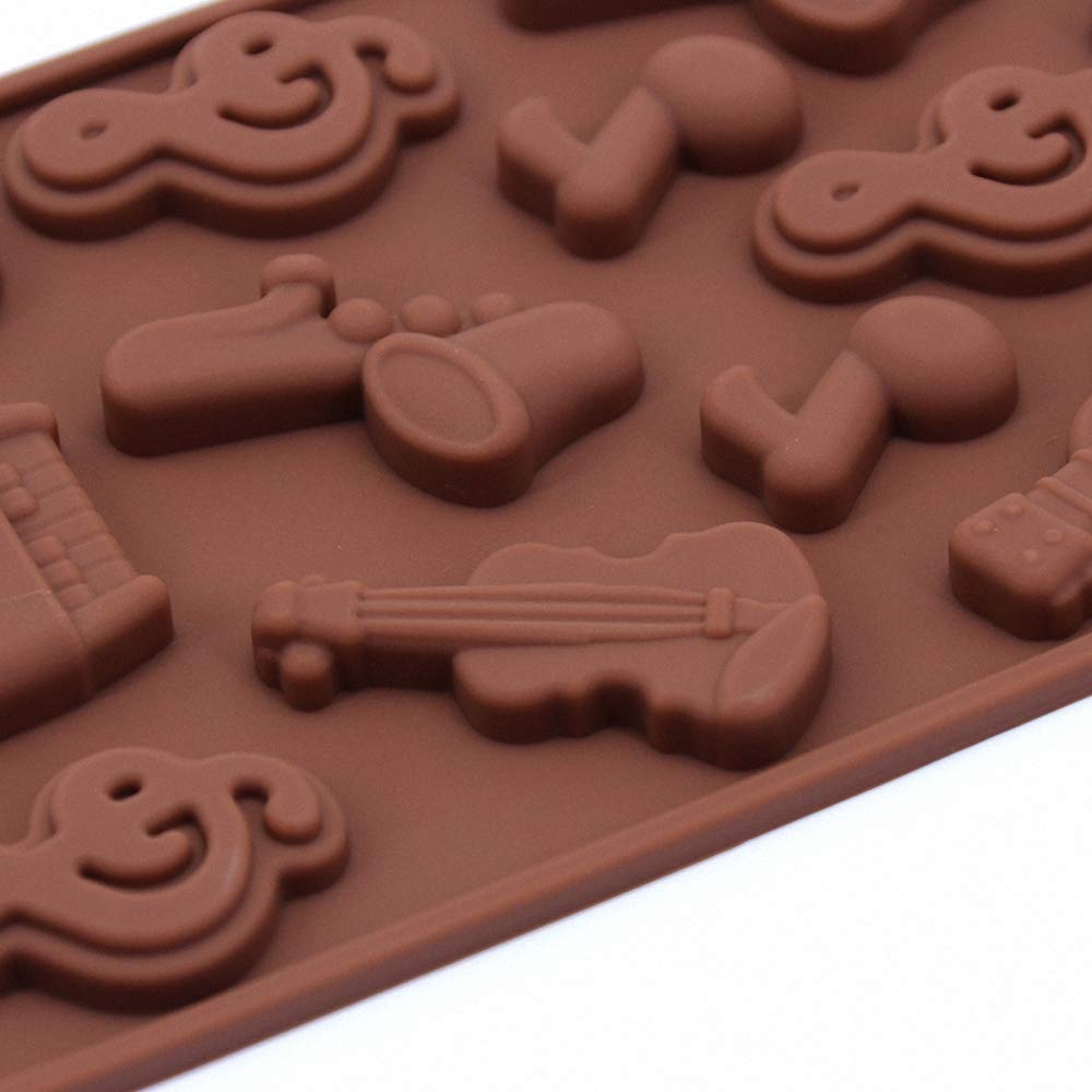 2Pcs Musical Instrument Silicone Chocolate Mold Music Note Bass Guitar Piano Saxophone Shape Candy Mini Soap Crayon Melt Mould I