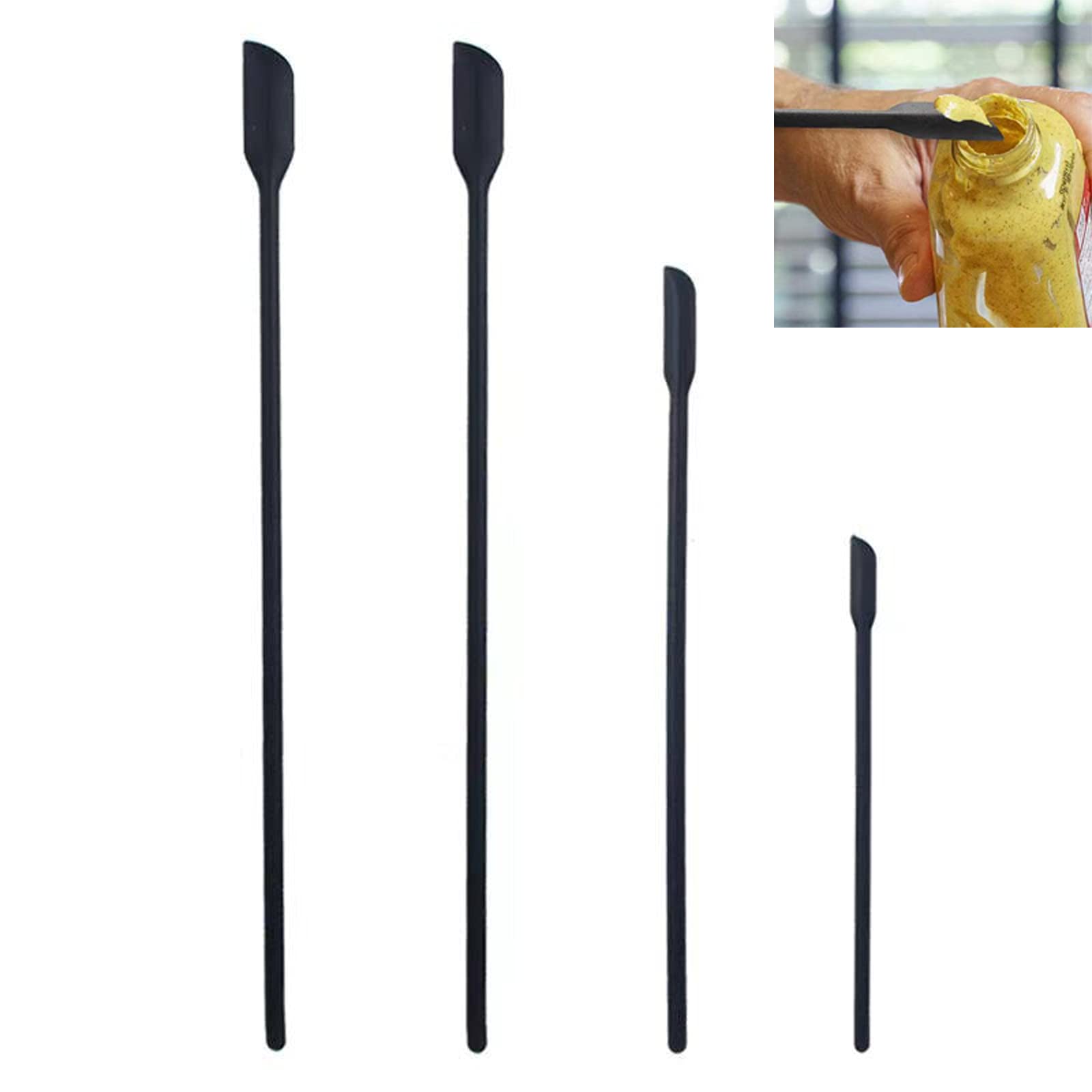 Mini Silicone Spatula Set- Small Rubber Spatula For Makeup- Thin Jar Scraper For Kitchen(4 Pack) (Black)