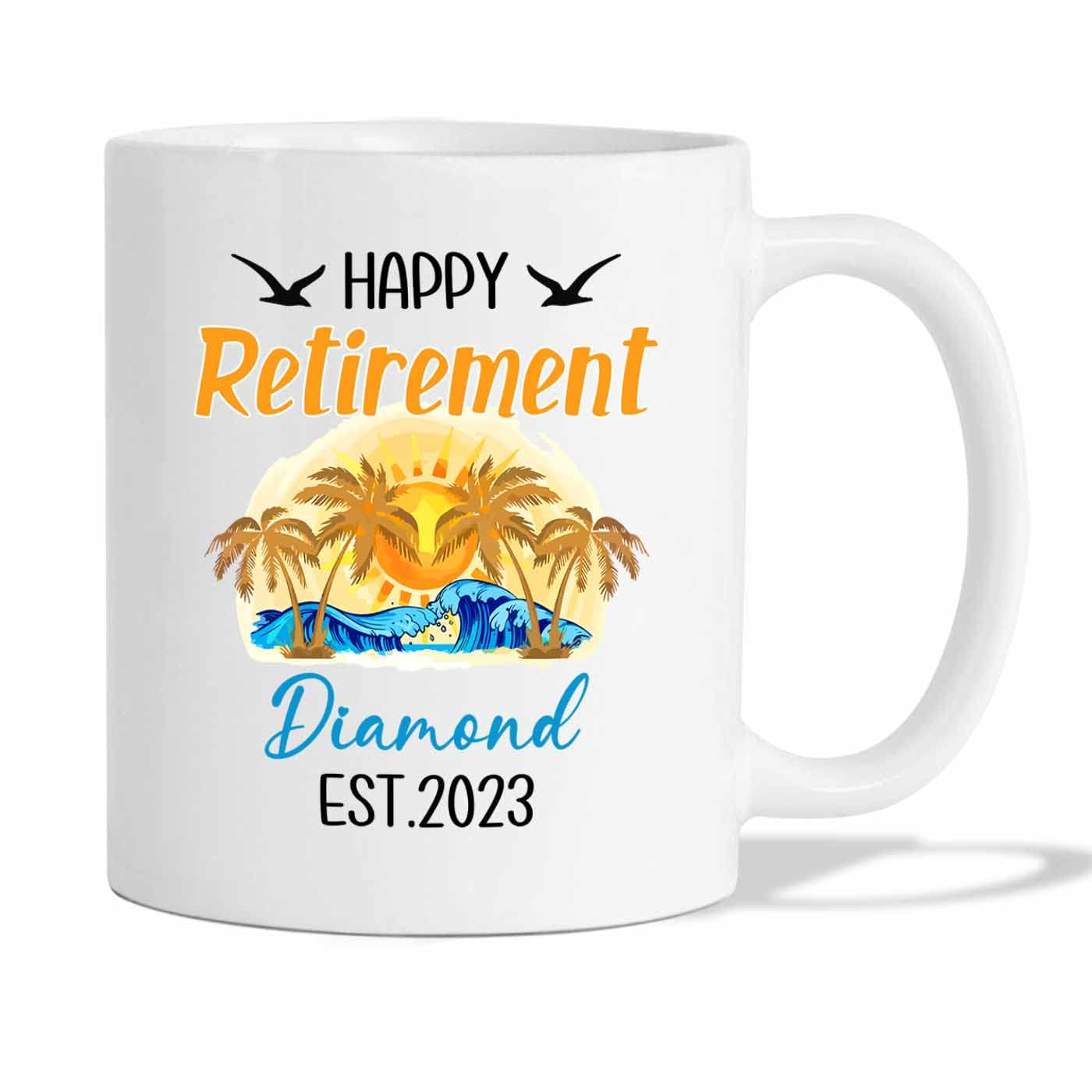 Personalized Happy Retirement Coffee Mugs Cups With Name And Year, Customized Happy Retirement White Ceramic Mug 11 Oz 15 Oz, Re
