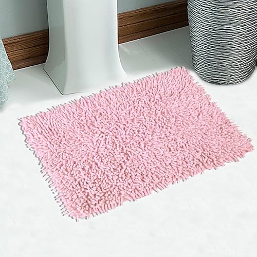 Saral Home Easy Living Saral Home Cotton Shaggy Anti-Skid Rectangular Bath Mat (Pink, 40X60 Cm)