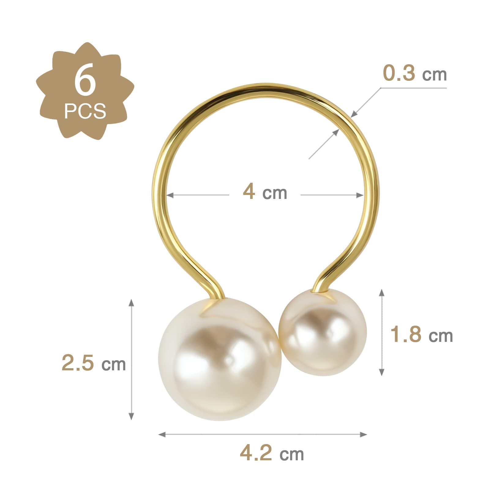 Kesote Pearl Napkin Rings Set Of 6, Gold Napkin Rings Holders For Formal Or Casual Dinning Table Decor