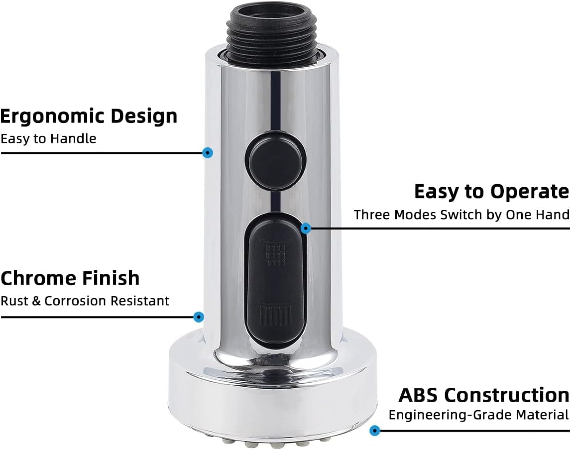 Hibbent Pull Down Kitchen Faucet Head Replacement  3 Function Sink Faucet Sprayer Head Nozzle with 10 Adapters  Compatible with Moen  American Standard  Delta  Kohler Faucets  Chrome