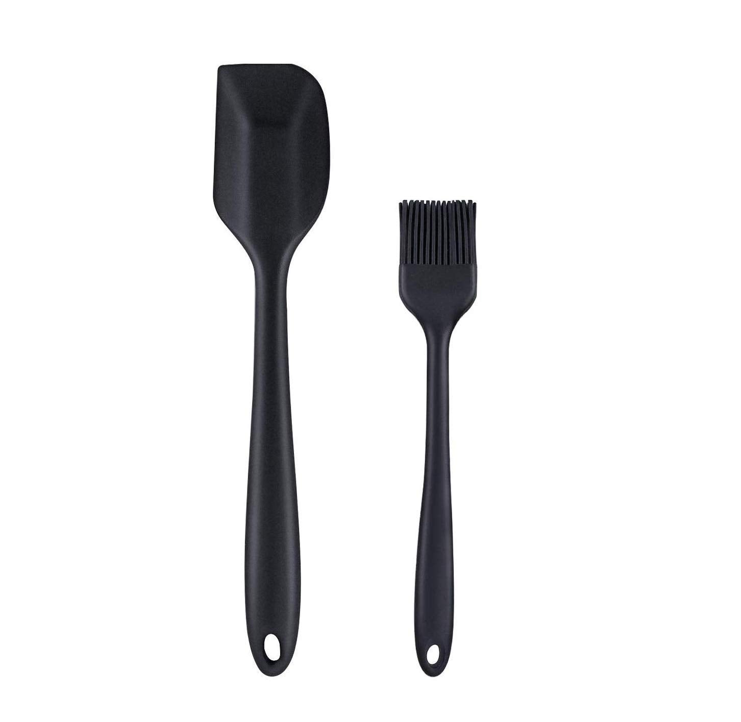 Ramkuwar 2 Piece Silicone Kitchen Utensils Set Spatula & Brush NonStick Ideal For Cooking, Baking, Cake Decorating  Black