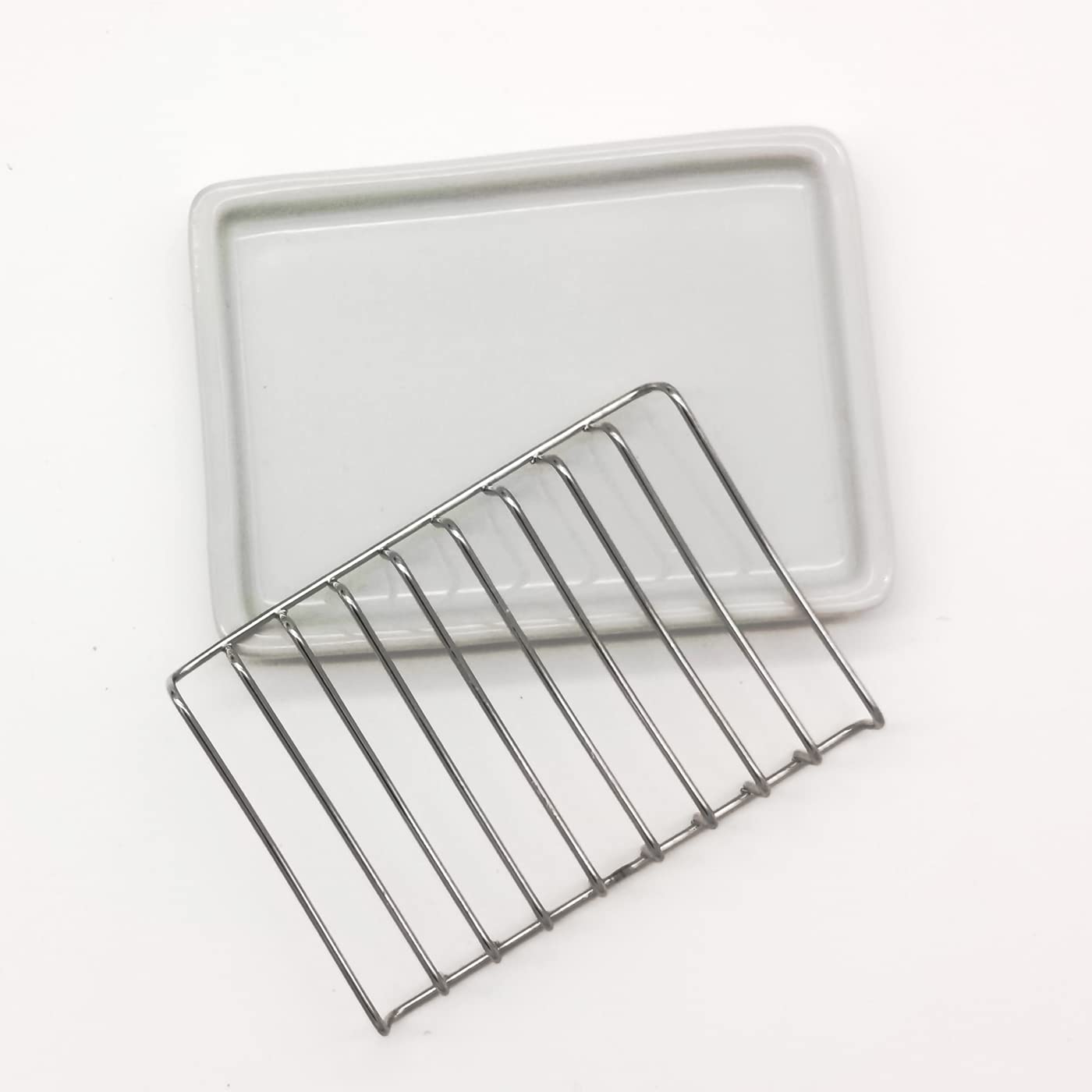 Bolagar Ceramic Soap Dish With Stainless Steel Drain Tray Self Draining Soap Holder Sponge Holder Soap Dishes For Shower, Bathro