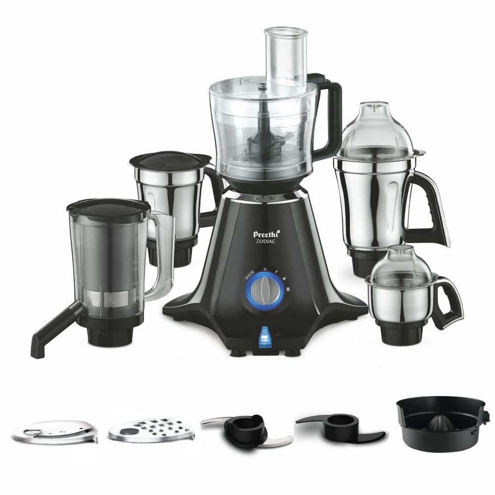 Preethi Zodiac Mg-218 Mixer Grinder, 750 Watt, Black/Light Grey, 5 Jars - 3 In 1 Insta Fresh Juicer Jar & Master Chef Food Proce