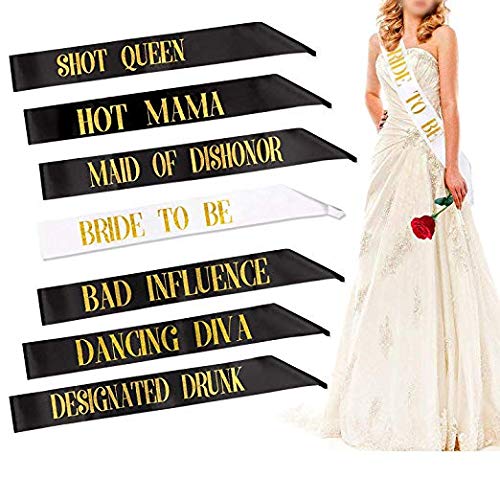 7 Pack Hen Party Sash  1 White Bride to Be Sash+6 Black Team Bride Tribe Hen Do Sash for Girls Hen Night Out Bridal Shower Wedding Bachelorette Party Accessories